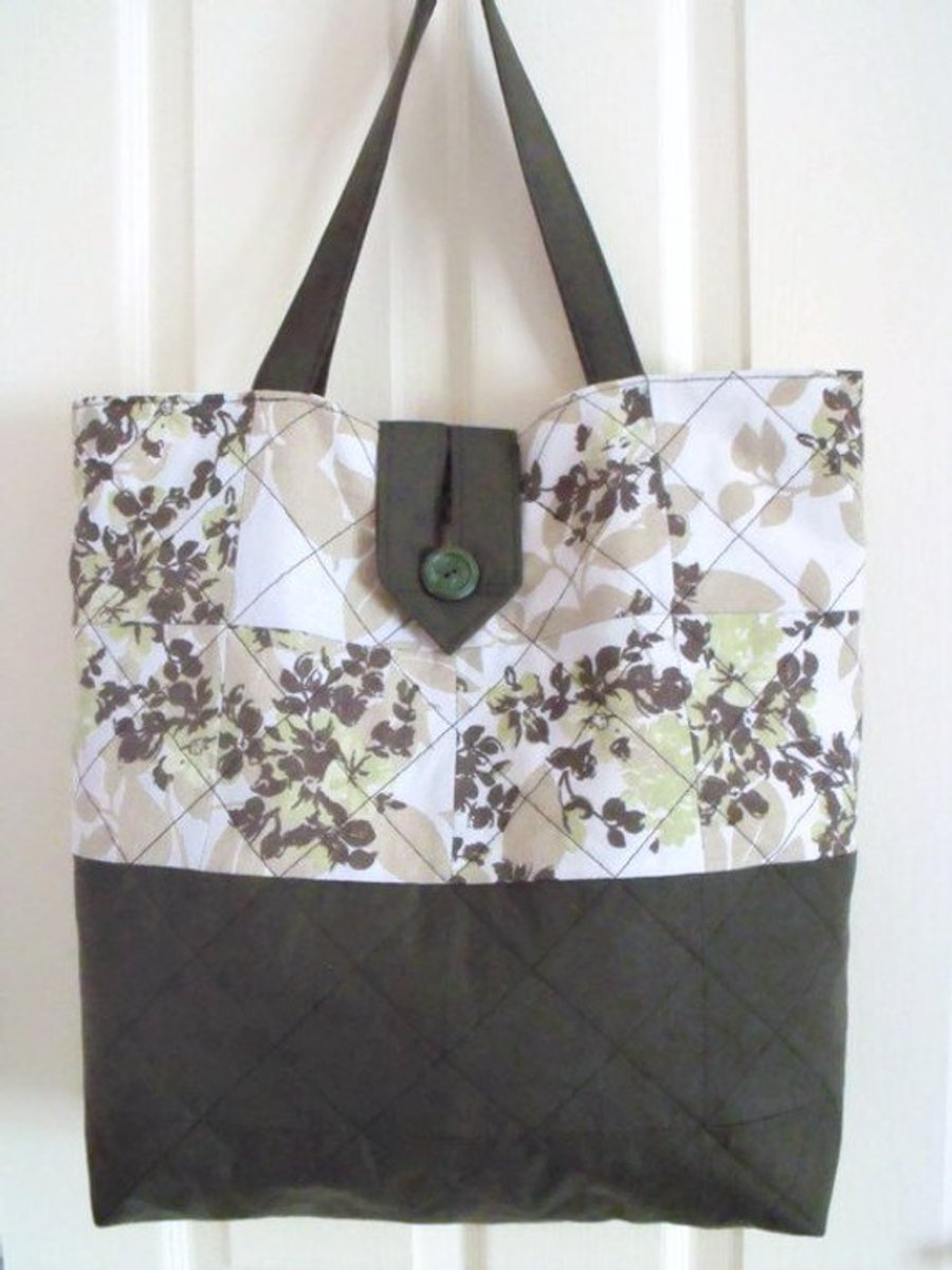 upcycled floral cotton quilted shoulder bag, green floral fabric