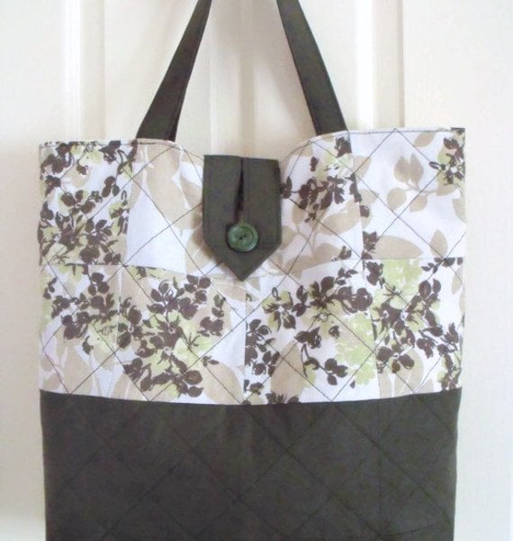 upcycled floral cotton quilted shoulder bag, green floral fabric
