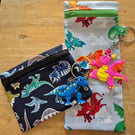 Set of 2 Handmade Zipper Pouches - Dinosaur and Dragon Style
