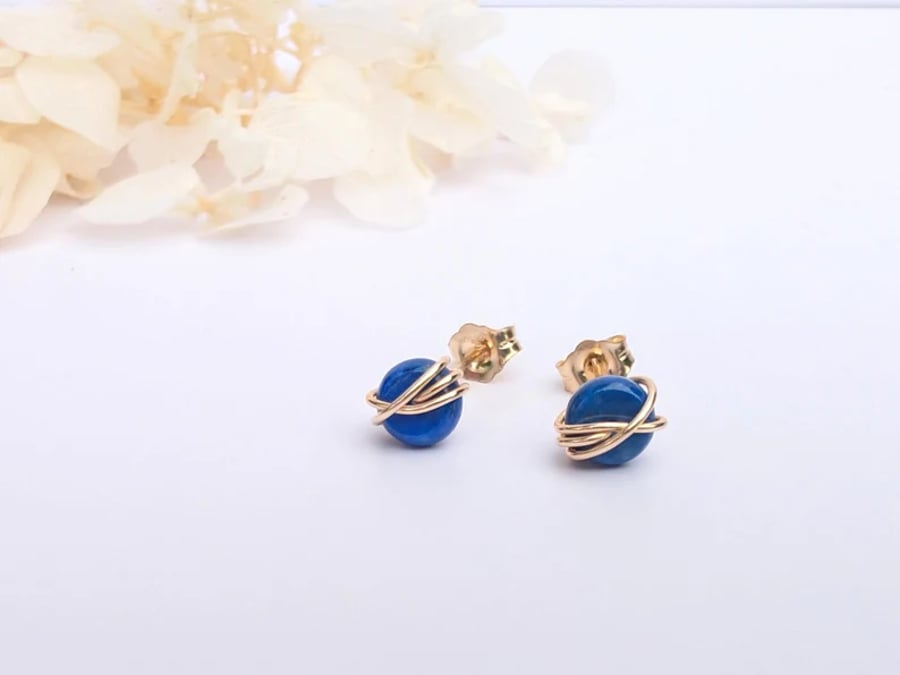 LAPIS LAZULI Stud Earrings Sterling Silver 14K Gold Filled September Birthstone 