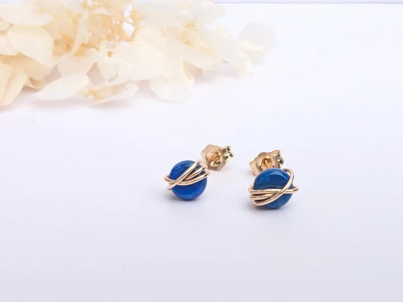LAPIS LAZULI Stud Earrings Sterling Silver 14K Gold Filled September Birthstone 