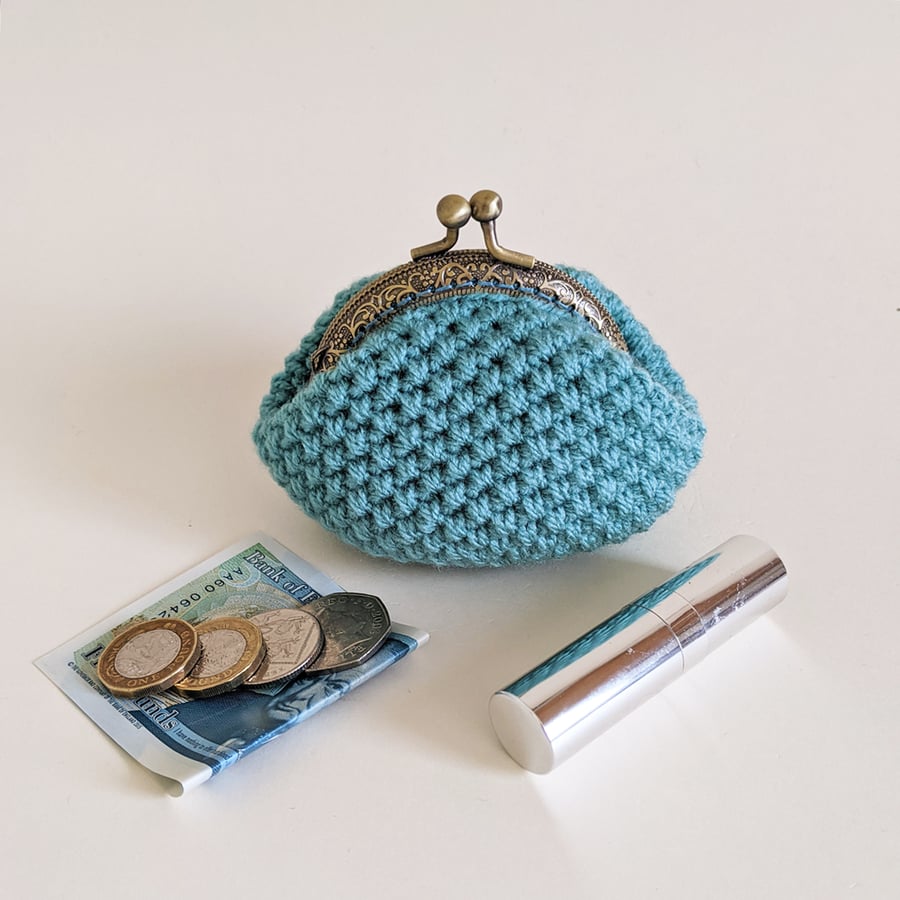 Coin Purse in Aqua with bronze-coloured embossed frame