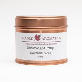 Maple Aromatics Cinnamon and Orange Soy Wax Rose Gold 150g Candle Tin