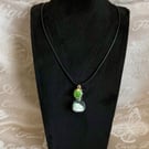 Handmade Mermaid Potion Bottle Necklace – Ocean Glass Pendant with Green Shell 