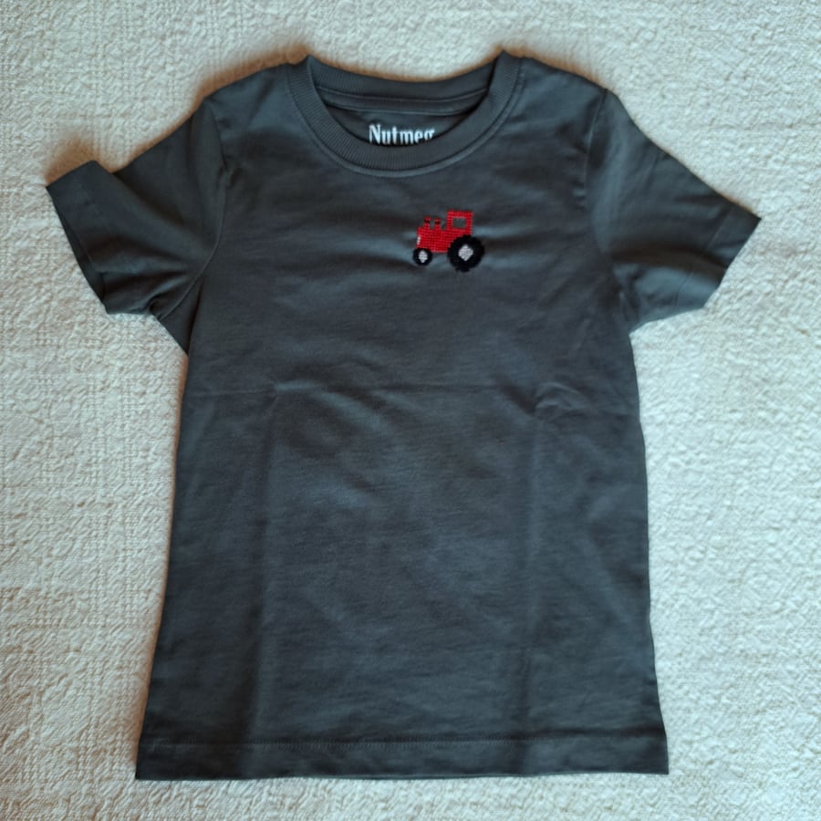 Tractor, T-shirt, age 3-4 years, hand embroidered