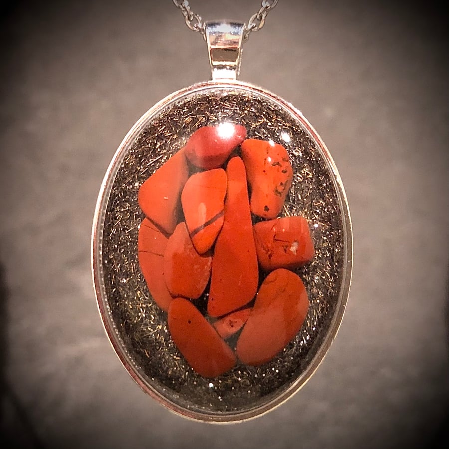 Red Jasper Crystal Energy Pendant - (Large Oval)