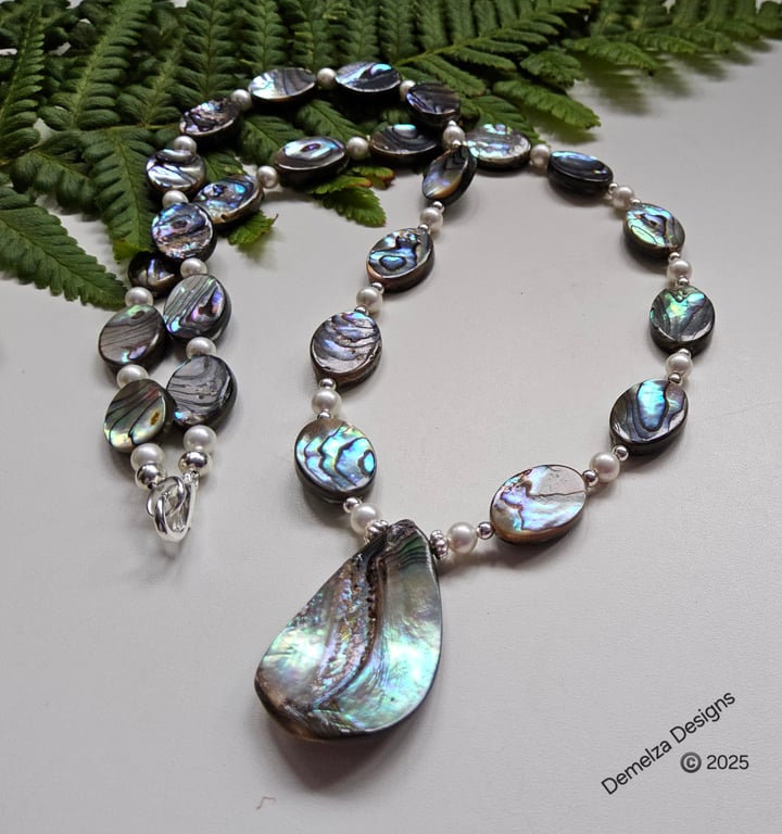 Designer Abolone Shell & Shell Pearl Necklace 