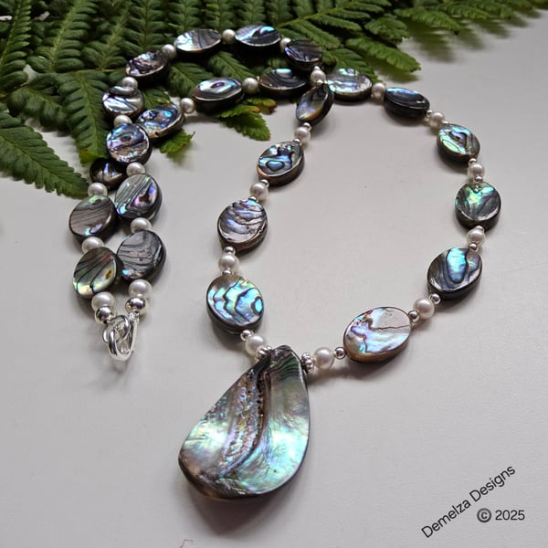Designer Abolone Shell & Shell Pearl Necklace 