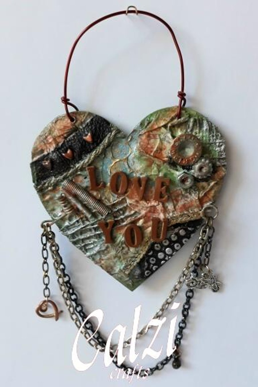 Grungy Mixed Media Love You MDF Hanging Heart 