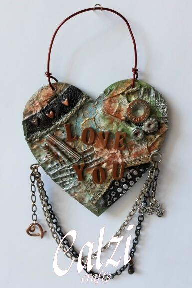 Grungy Mixed Media Love You MDF Hanging Heart 