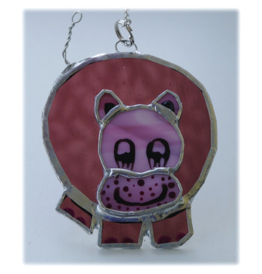 Hippo Suncatcher Stained Glass Purple 002 