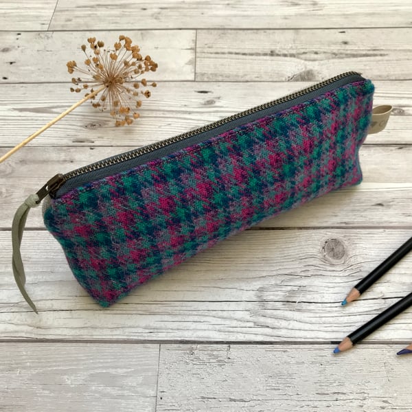 Harris Tweed and Scottish Linen Pencil Case, Brush Case, Cosmetic Bag