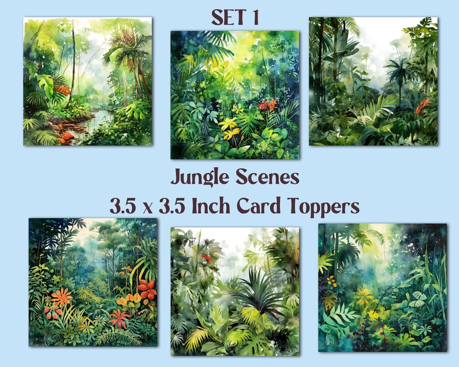 Jungle Scenes Square Card Toppers for Card Making, Tags, Journals, Scrapbooks
