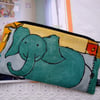 Cotton pencil case - zipper pouch - elephant - children.