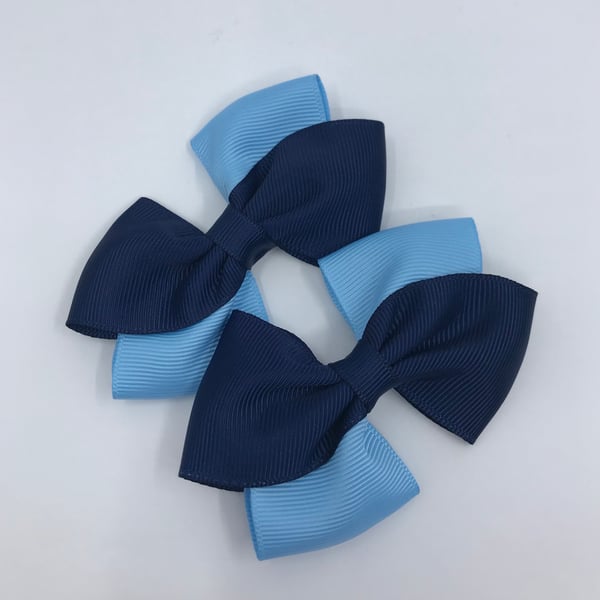 Navy and Light Blue Diagonal Double with Bows on Clips (pair)