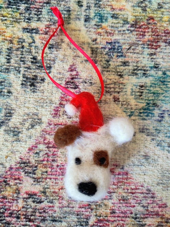 Needle-felted dog Christmas decoration
