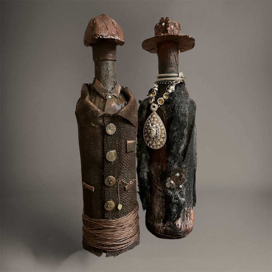 Peaky Blinders Style Bottle Art Pair Handcrafted Dark Academia Vintage Mannequin