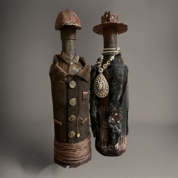 Peaky Blinders Style Bottle Art Pair Handcrafted Dark Academia Vintage Mannequin