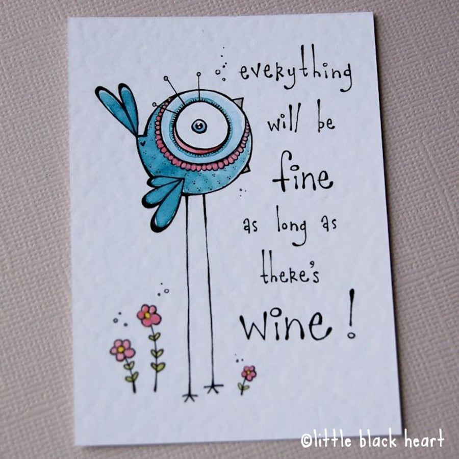 wine bird - original aceo