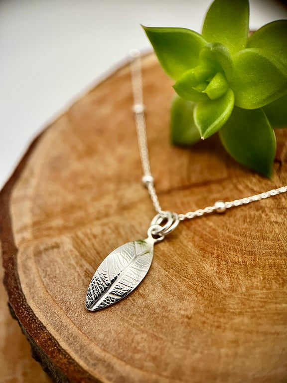 Sterling Silver Single Leaf Print Pendant Necklace
