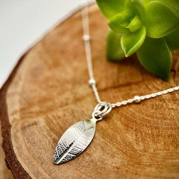 Sterling Silver Single Leaf Print Pendant Necklace
