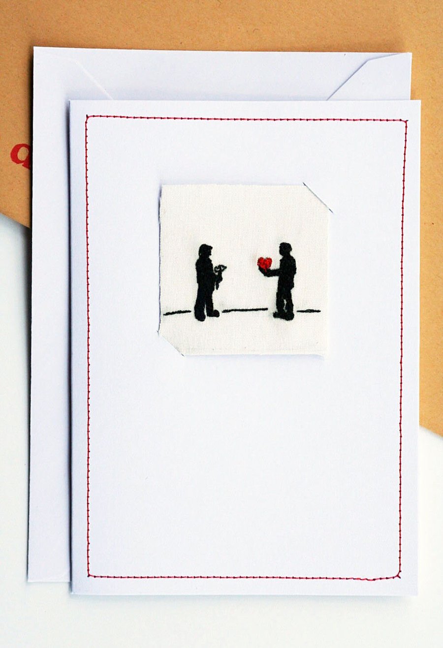Embroidered Valentine's Silhouette Couple Art Card