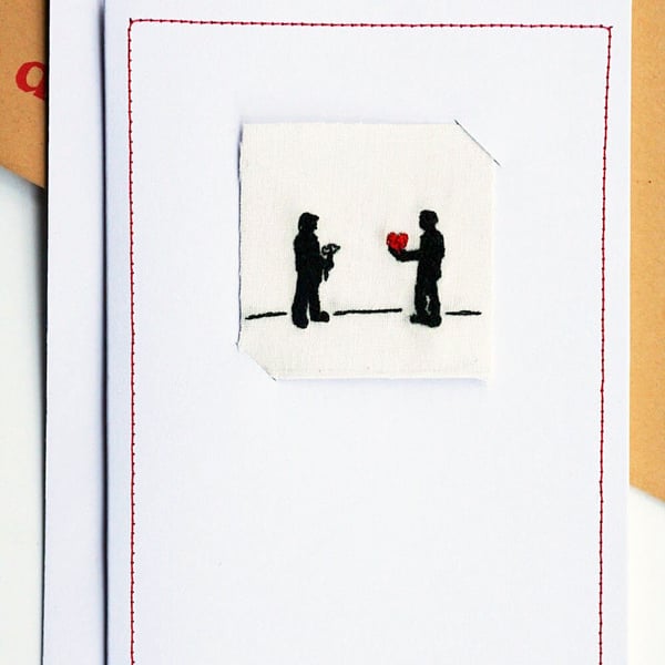 Embroidered Valentine's Silhouette Couple Art Card