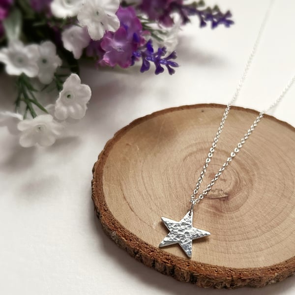 Sterling Silver Hammered Star Necklace