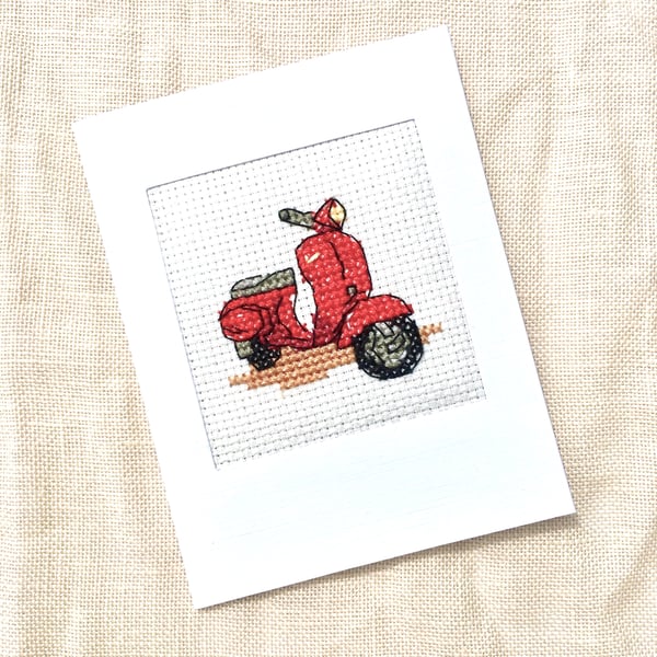 Scooter Birthday. Mother's Day. Father's Day Blank Cross Stitch Card