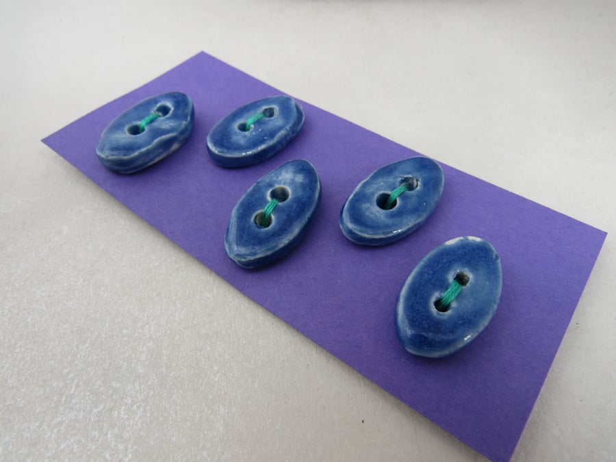 5 Small Oval Ice Blue Ceramic Buttons