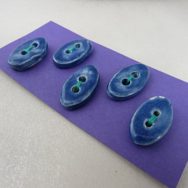 5 Small Oval Ice Blue Ceramic Buttons
