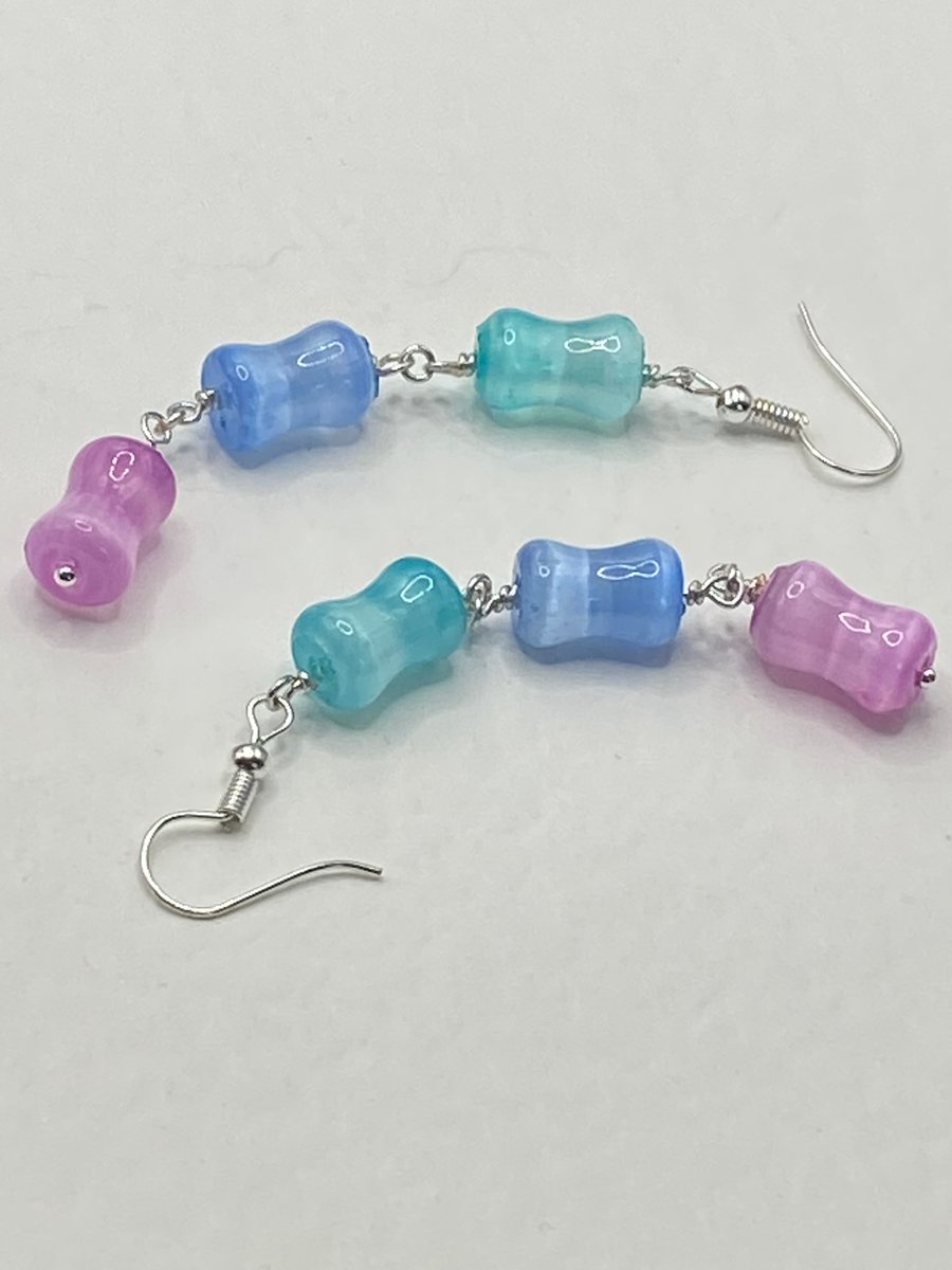 Rainbow selenite barrel bead drop earrings