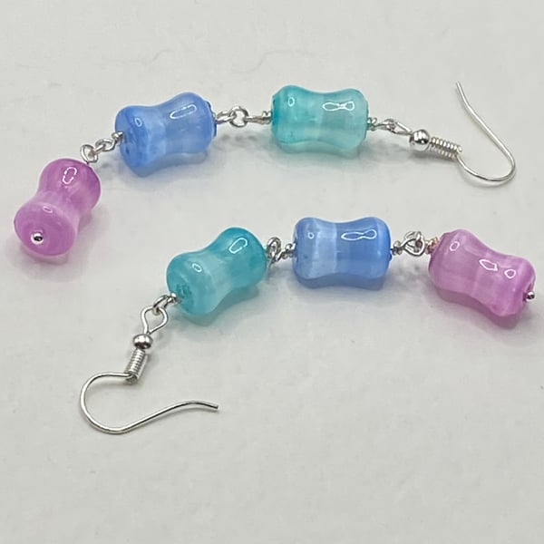 Rainbow selenite barrel bead drop earrings