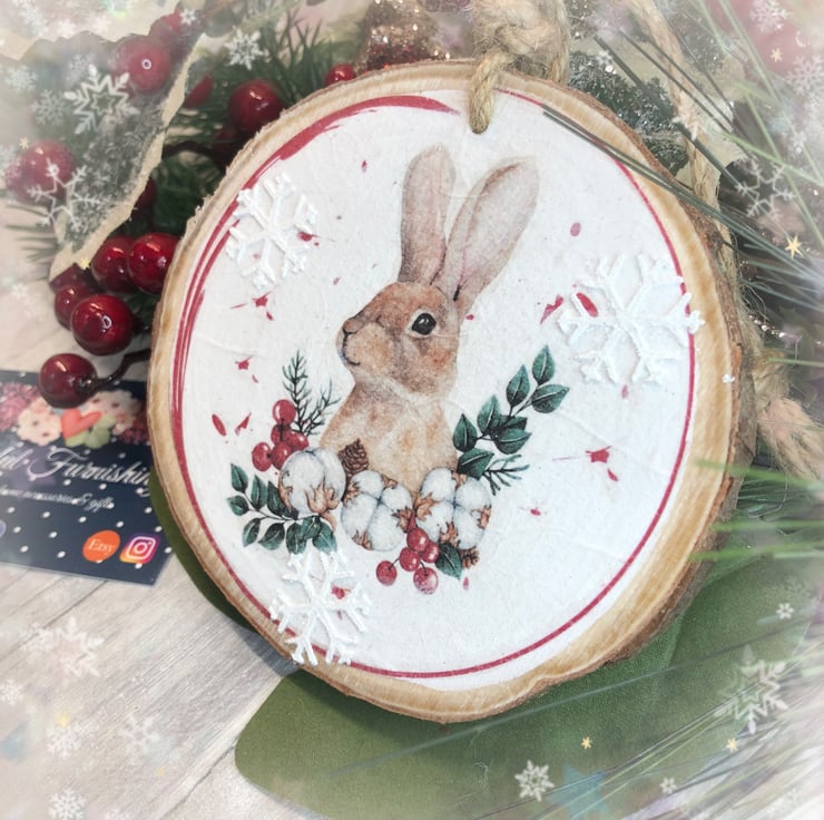 Christmas bunny rabbit rustic log slice Christm... - Folksy
