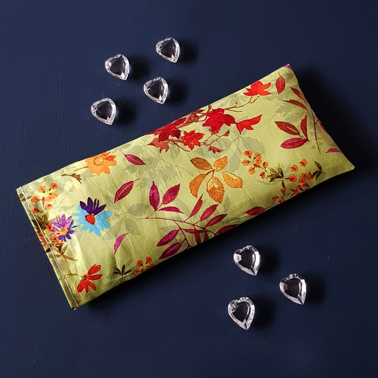 Lavender Flaxseed Eye Pillow - Green Autumn Leaf Cotton Cover