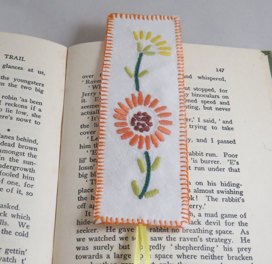 Embroidered Bookmark from vintage linen