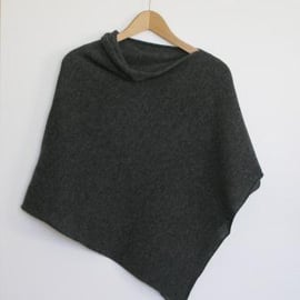 Soft Merino Lambswool Coal Grey Wrap Poncho