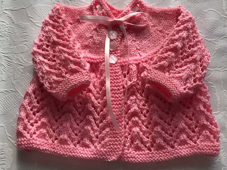 Traditional Hand Knitted Matinee Cardigan 0 - 3 Months