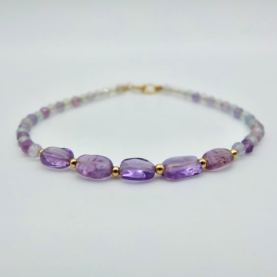 Amethyst & Fluorite Gemstone Bracelet, February Birthday, Anniversary, Valentine