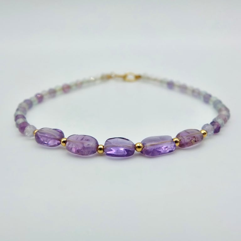 Amethyst & Fluorite Gemstone Bracelet, February Birthday, Anniversary, Valentine