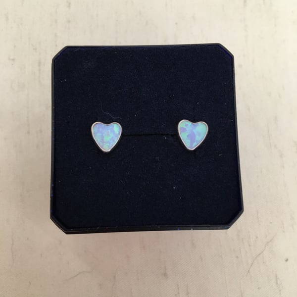 Dainty Heart Faux Opal Ear Studs
