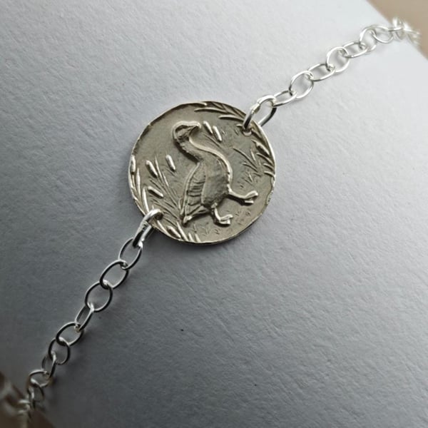 Goose Engraved Sterling Silver Coin Bracelet