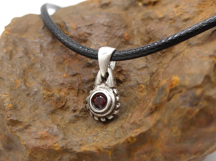 Sterling Silver Small Studded Pendant with Garnet Orissa Gemstone Necklace.