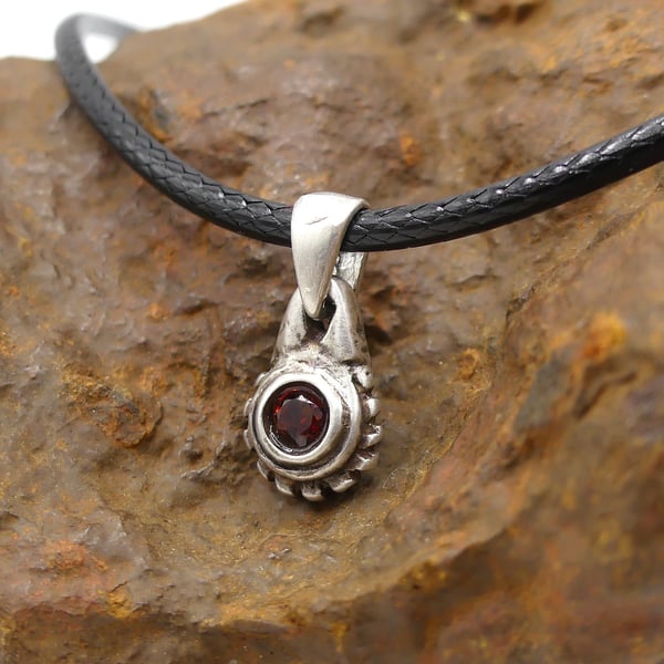 Sterling Silver Small Studded Pendant with Garnet Orissa Gemstone Necklace.