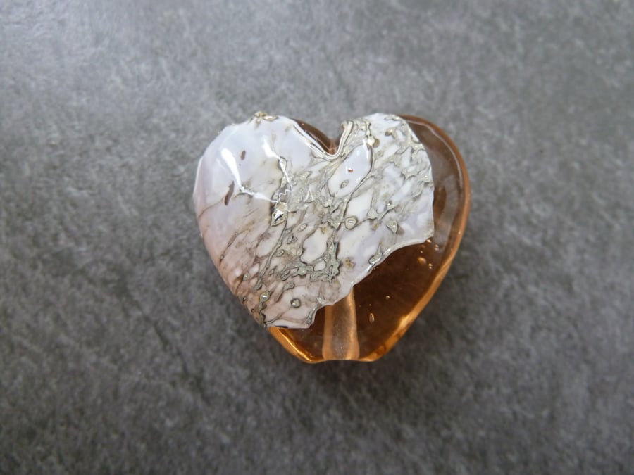 lampwork beads, pink and ivory heart