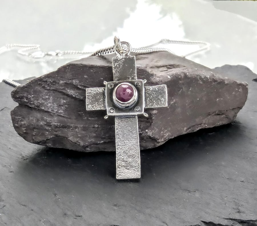 Sterling Silver Ruby Cross
