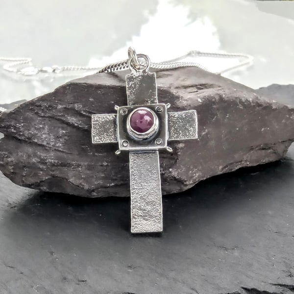 Sterling Silver Ruby Cross