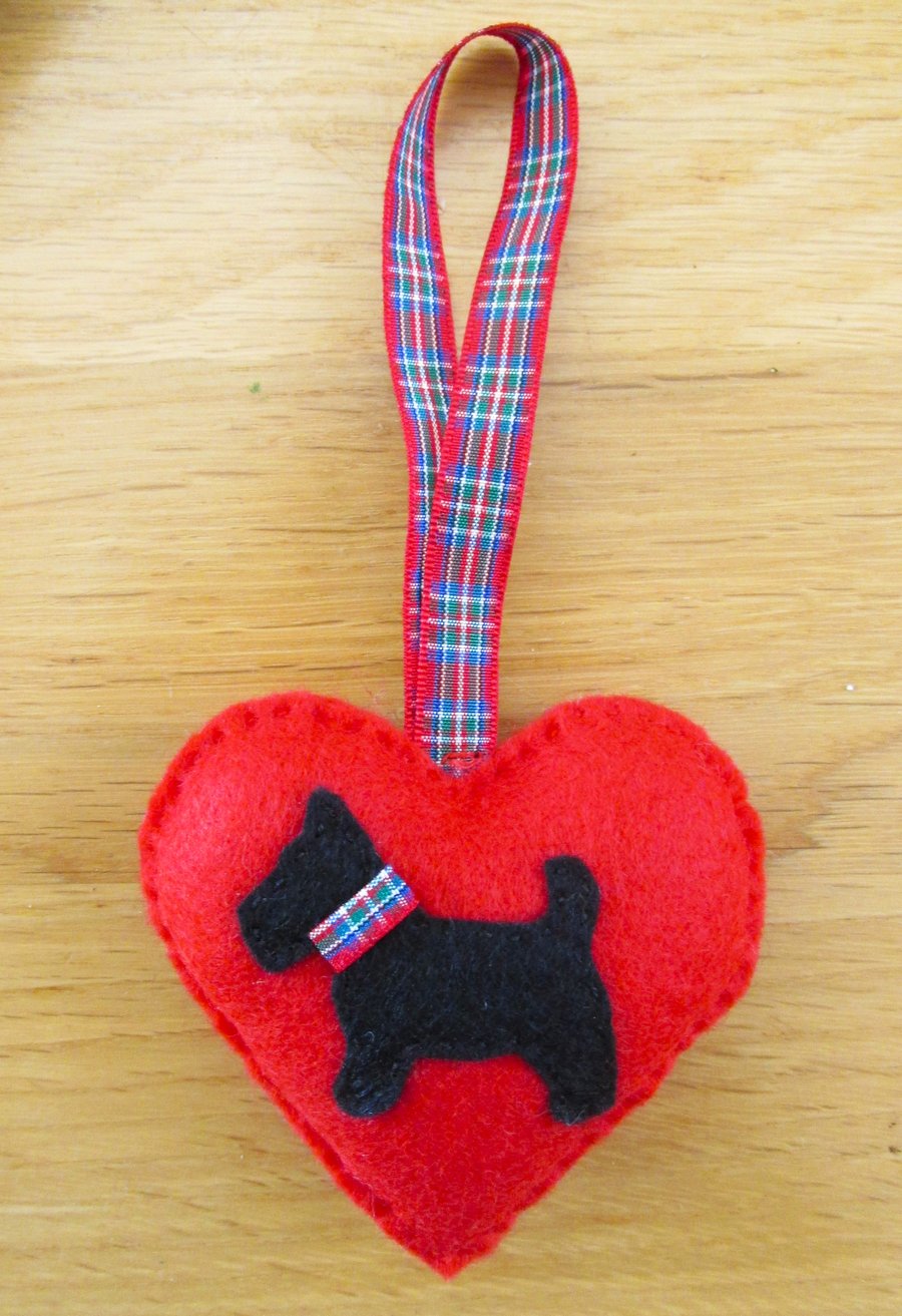 Hand Stitched Felt Christmas Tree Decoration, Scottie Dog Felt Ornament