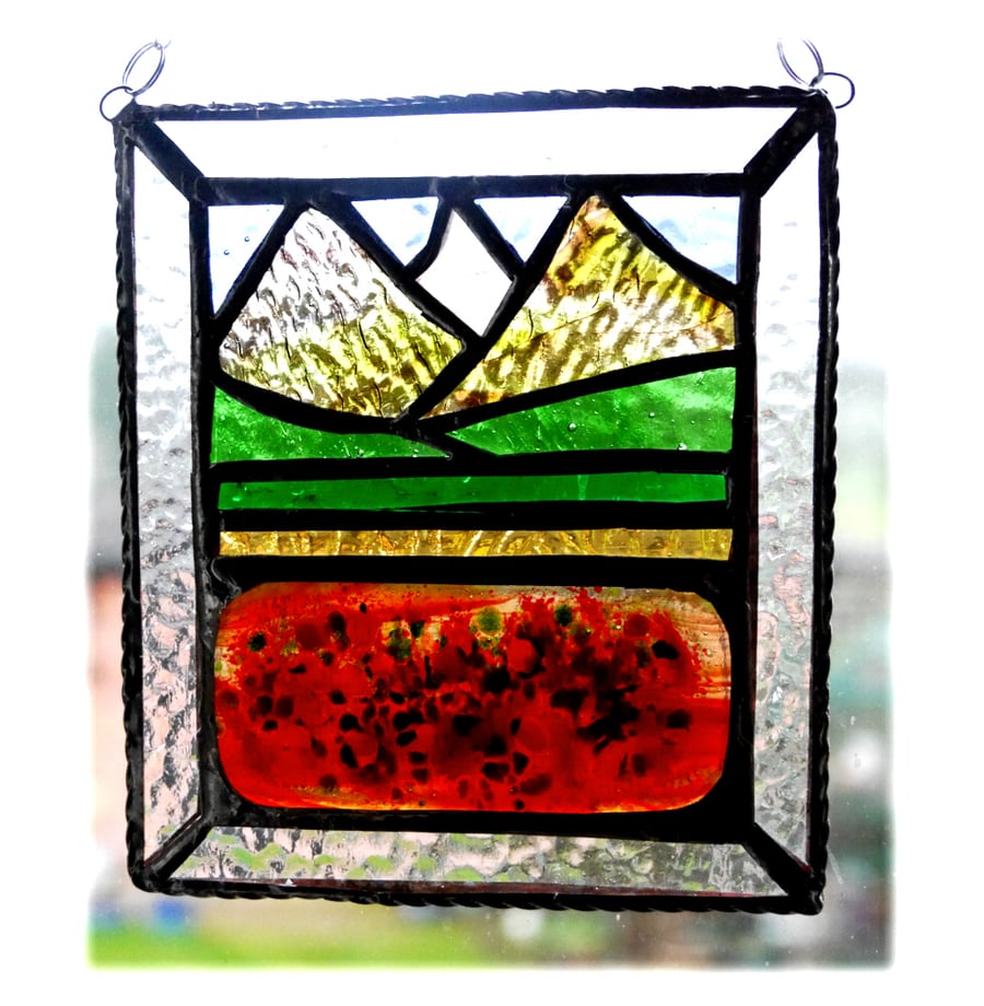 Poppy Mountain Picture Suncatcher Stained Glass Fusion 002