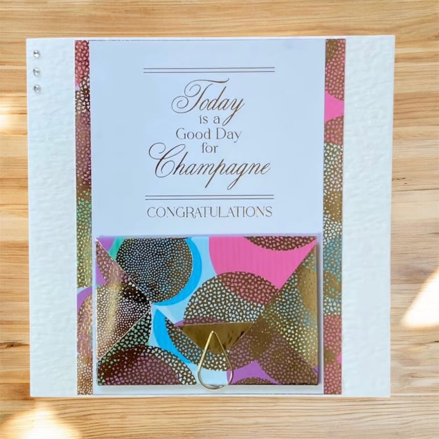 Champagne Celebration Card with Gift Card Pocket – Handmade Congratulations Card